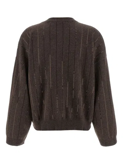 Brunello Cucinelli Sequin Cashmere Sweater In Brown