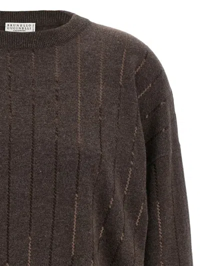 Brunello Cucinelli Sequin Cashmere Sweater In Brown