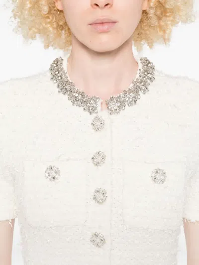 Self-portrait Embellished Button-detailed Mini Dress In Neutral