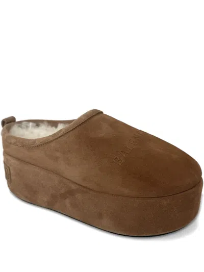 Balenciaga Women Alaska Soft Suede Mule With Plateau In Brown