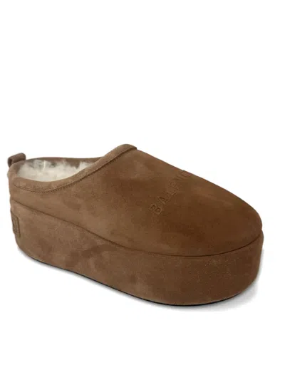 Balenciaga Women Alaska Soft Suede Mule With Plateau In Brown