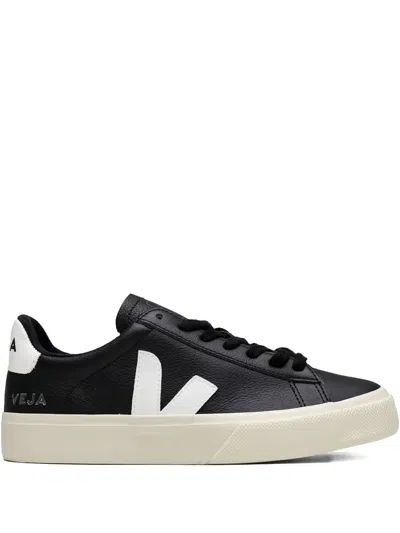 Veja Campo' Black And White Low Top Sneakers In Vegan Leather In Black