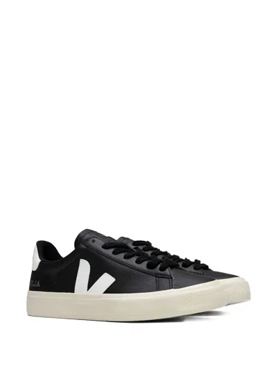 Veja Campo' Black And White Low Top Sneakers In Vegan Leather In Black