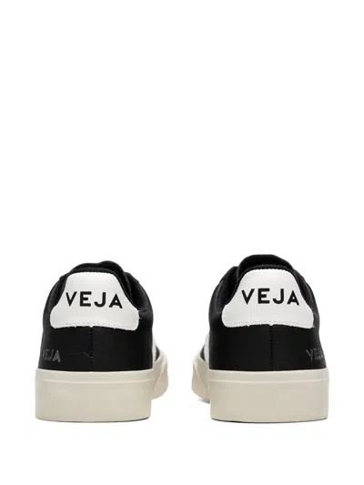 Veja Campo' Black And White Low Top Sneakers In Vegan Leather In Black