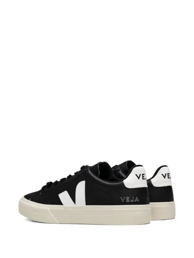 Veja Campo' Black And White Low Top Sneakers In Vegan Leather In Black