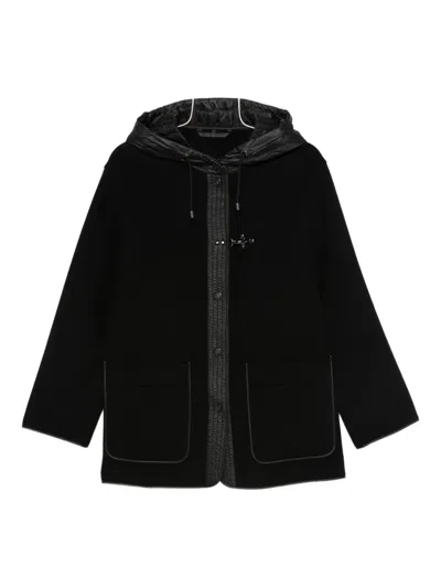 Fay Straight Silhouette Short Coat With Quilted Hood In Black