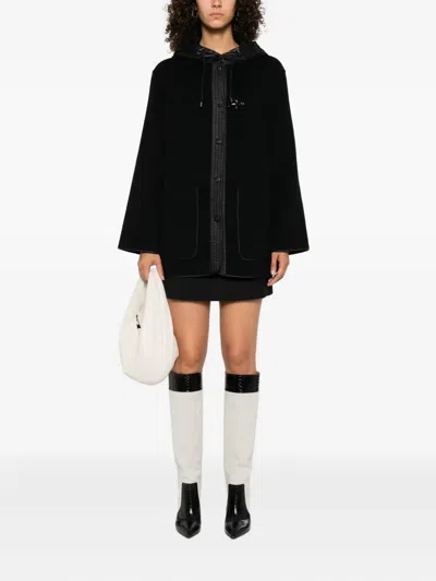 Fay Straight Silhouette Short Coat With Quilted Hood In Black