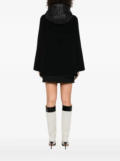 Fay Straight Silhouette Short Coat With Quilted Hood In Black