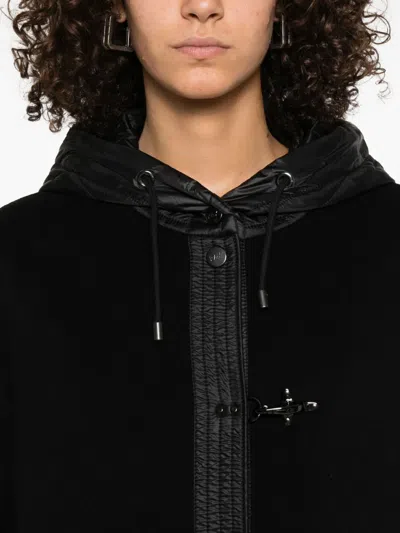 Fay Straight Silhouette Short Coat With Quilted Hood In Black