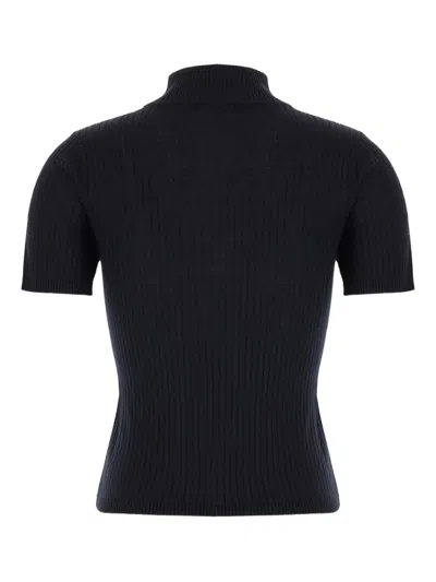Max Mara Short-sleeved Wool Turtleneck Top In Black