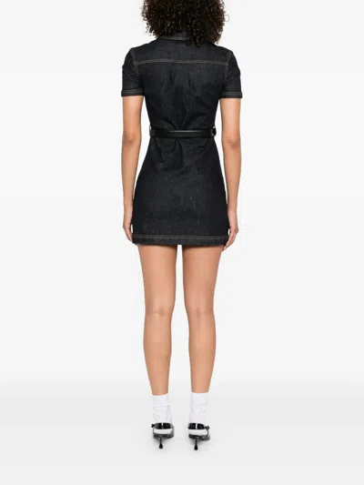 Self-portrait Indigo Denim Crystal Trim Mini Dress In Black