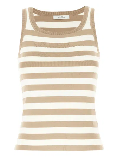 Max Mara Striped Ribbed Sleeveless Viscose Blend Top In Neutral