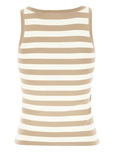 Max Mara Striped Ribbed Sleeveless Viscose Blend Top In Neutral
