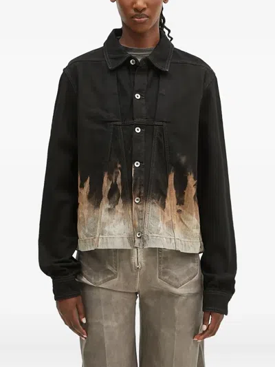 Rick Owens Drkshdw Flame-print Denim Jacket In Black