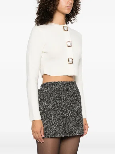 Self-portrait Womens Cream Cropped Embellished Stretch-wool Blend Cardigan In Neutral