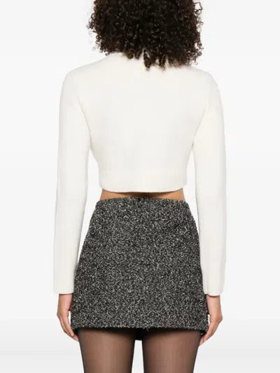 Self-portrait Womens Cream Cropped Embellished Stretch-wool Blend Cardigan In Neutral