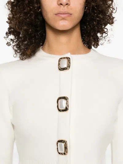 Self-portrait Womens Cream Cropped Embellished Stretch-wool Blend Cardigan In Neutral