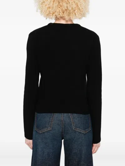 Moncler Cropped Sweater With Contrasting Embroidered Logo In Black
