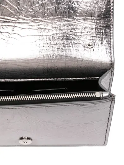 Pre-owned Off-white Jitney Leather Clutch Bag In Silver