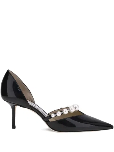Jimmy Choo Aurelie Leather Pumps Pearl Strap In Black