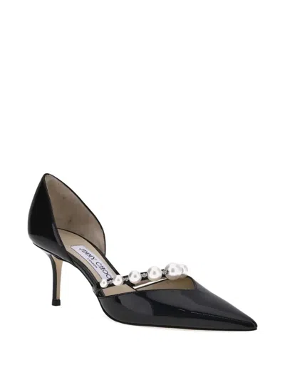 Jimmy Choo Aurelie Leather Pumps Pearl Strap In Black