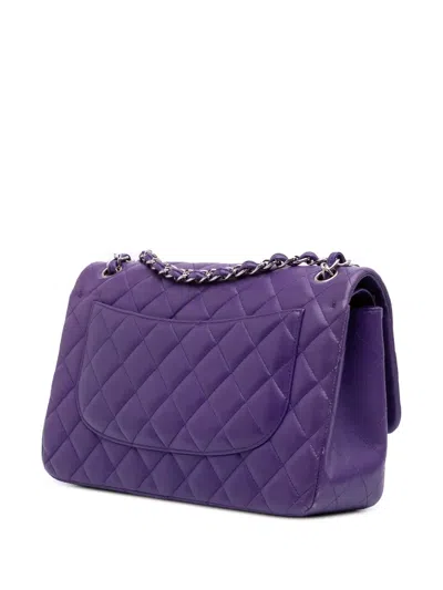 Pre-owned Chanel 2015-2016 Jumbo Classic Lambskin Double Flap Shoulder Bag In Purple