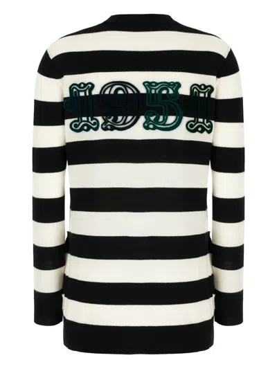 Max Mara Bold Black And White Striped V-neck Sweater With Button-down Front In Multi