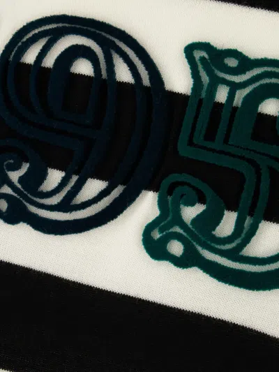 Max Mara Bold Black And White Striped V-neck Sweater With Button-down Front In Multi