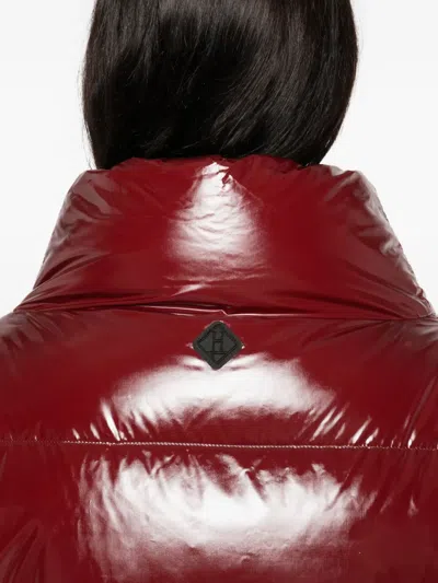 Herno Cropped Red Puffer Jacket With High Structured Collar In Black