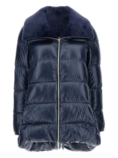 Herno Faux-fur Collar Down Coat In Blue