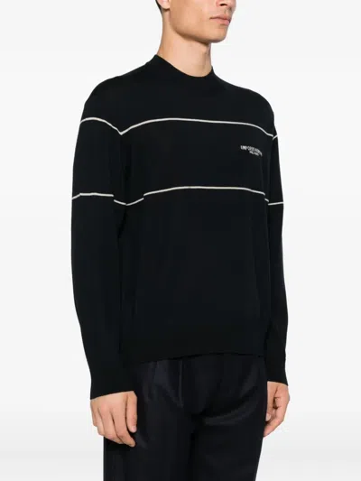 Emporio Armani Virgin-wool Jumper With Jacquard Logo In Black