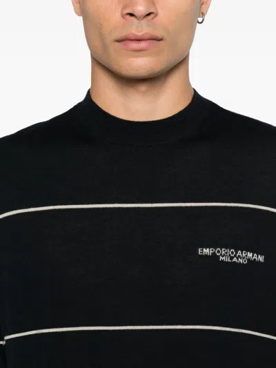 Emporio Armani Virgin-wool Jumper With Jacquard Logo In Black