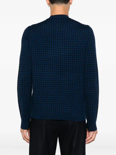 Emporio Armani Geometric Pattern Crewneck Wool Jumper In Blue