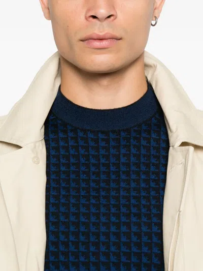 Emporio Armani Geometric Pattern Crewneck Wool Jumper In Blue