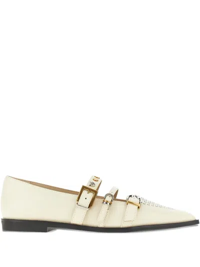 Pinko Studded Leather Ballet Flats In Neutral