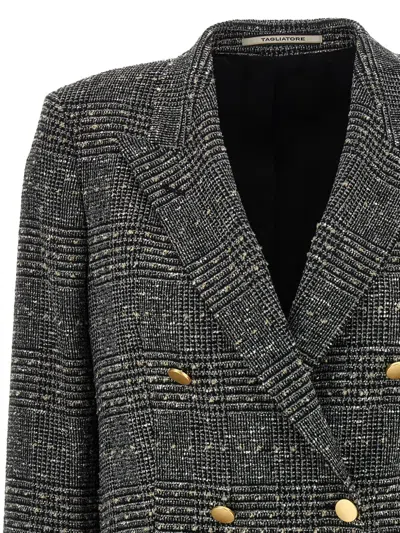 Tagliatore Double Breasted Herringbone Pattern Jacket In Gray