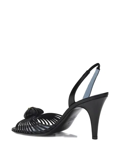Valentino Black Slingback Leather Woven Heart Heeled Sandals In Black
