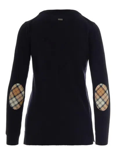 Barbour Elbow-patchs Wool-cotton Blend Sweater In Blue