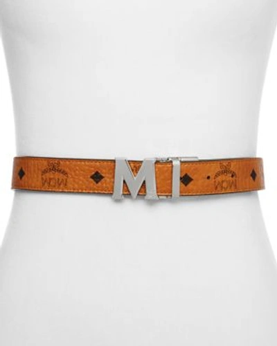 Shop Mcm Color Visetos Reversible Belt In Medium Brown