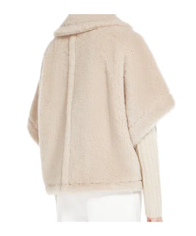 Max Mara Cape In Alpaca And Wool Teddy Fabric In Neutral