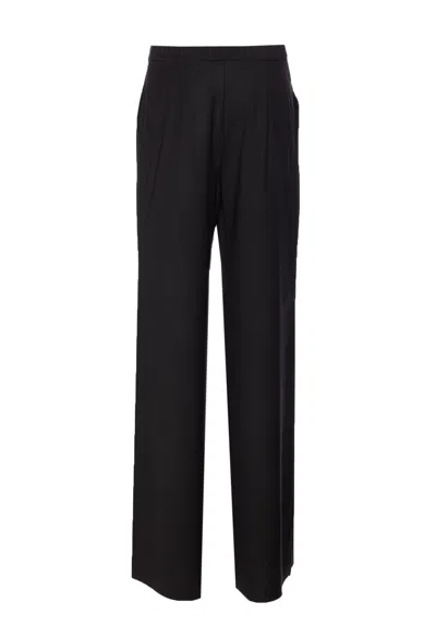 Max Mara Blue Wool Canvas Berard Trousers In Black