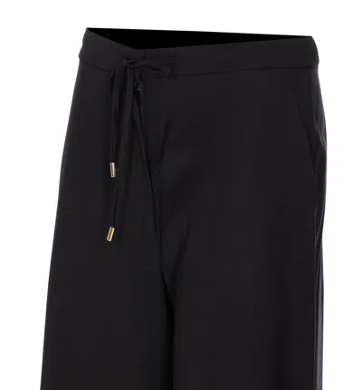 Max Mara Blue Wool Canvas Berard Trousers In Black