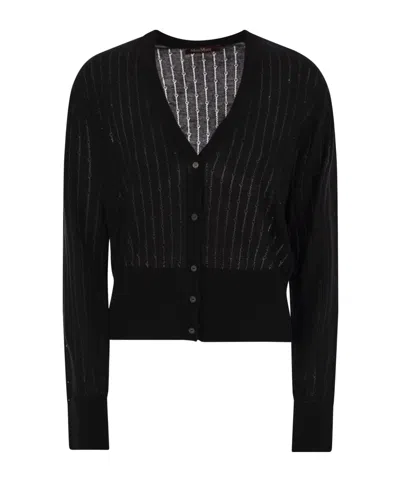 Max Mara Studio Nogara Wool And Silk Cardigan With Sequins In Black