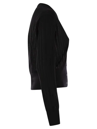 Max Mara Studio Nogara Wool And Silk Cardigan With Sequins In Black