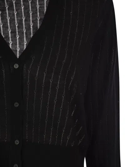 Max Mara Studio Nogara Wool And Silk Cardigan With Sequins In Black