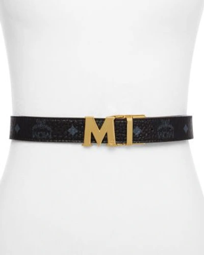 Shop Mcm Color Visetos Reversible Belt In Black/gold