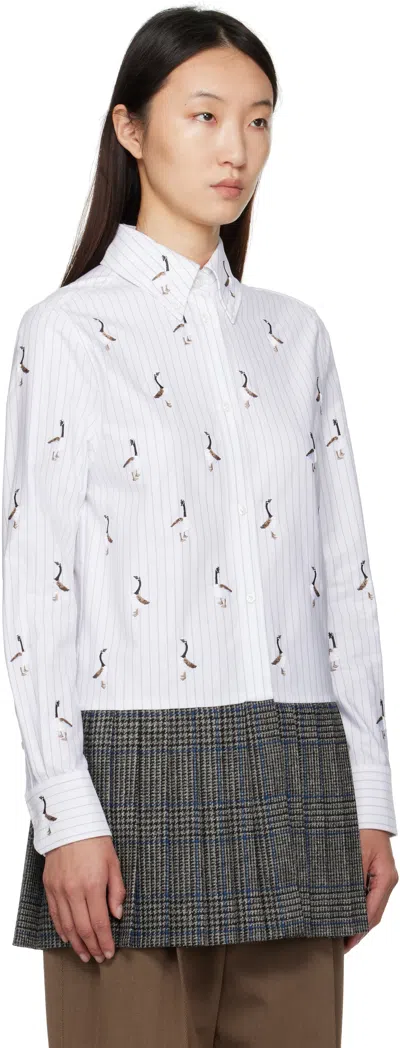 Thom Browne Geese Embroidered Stripe Button-down Shirt In Multi