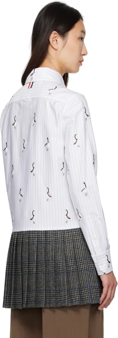 Thom Browne Geese Embroidered Stripe Button-down Shirt In Multi