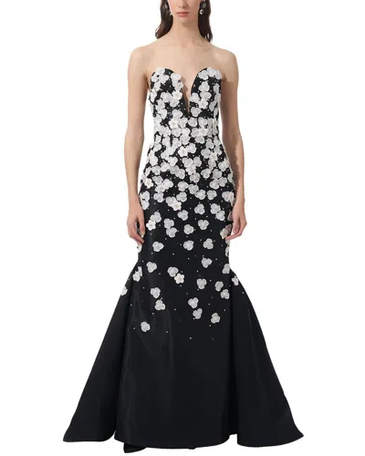 Carolina Herrera Embellished Deep V Column Trumpet Silk Gown In Black