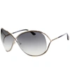 Tom Ford Miranda 68mm Open Temple Oversize Metal Sunglasses - Shiny Gunmetal